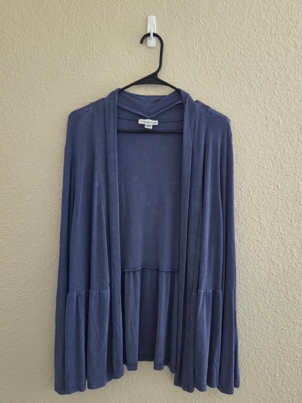 Coldwater Creek Womens Open Front Cardigan XL Blue Hem Long Sleeve
